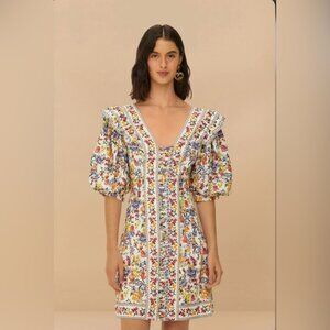 Farm Rio Off-White Greek Garden Mini Dress